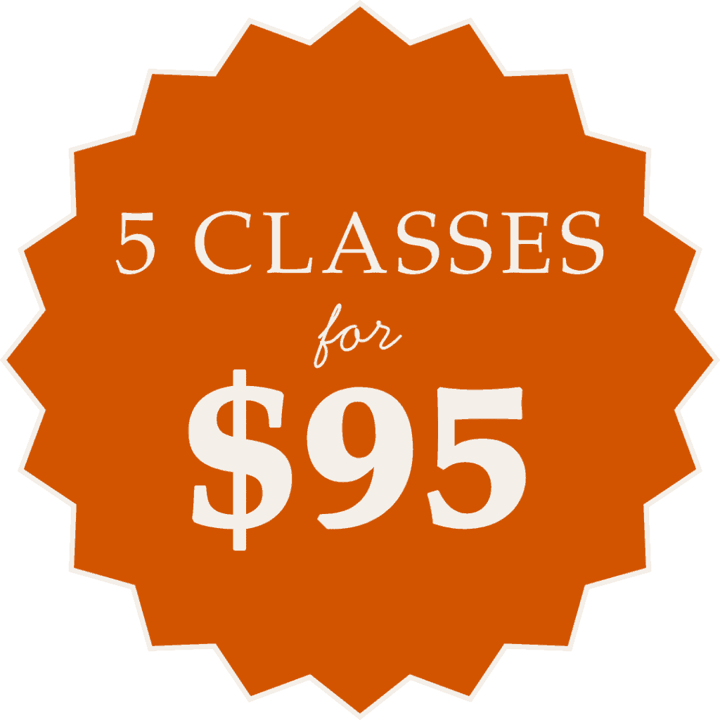 Promotional badge for yoga classes at Bedstuy Yoga studio in Brooklyn.